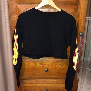 Cropped Black Flame Shirt